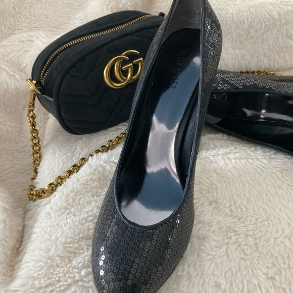 Nine West Devika Black Sequin Block Heel Sz. 8.5 - Picture 8 of 10